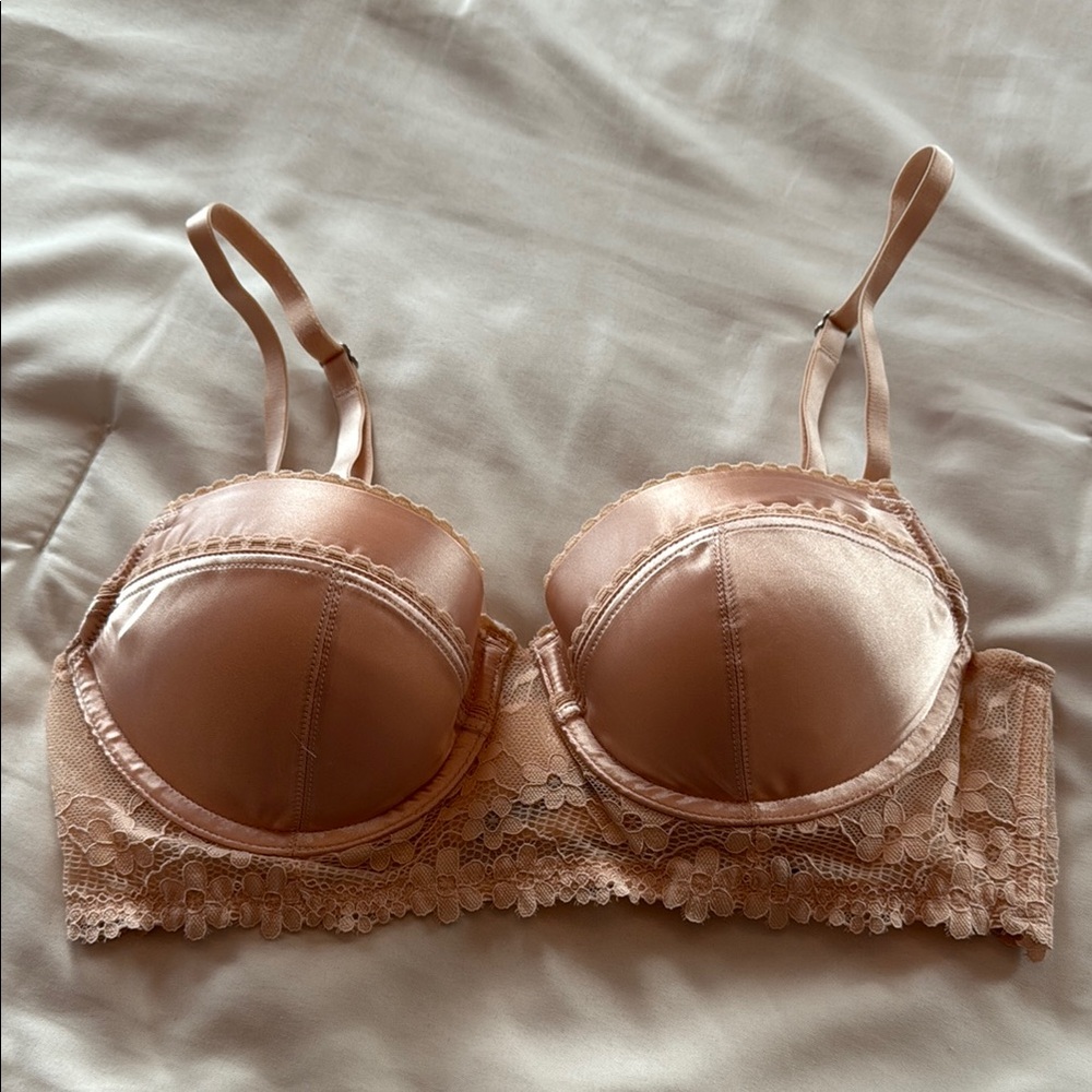 Elegant Lace Trimmed Satin Bra